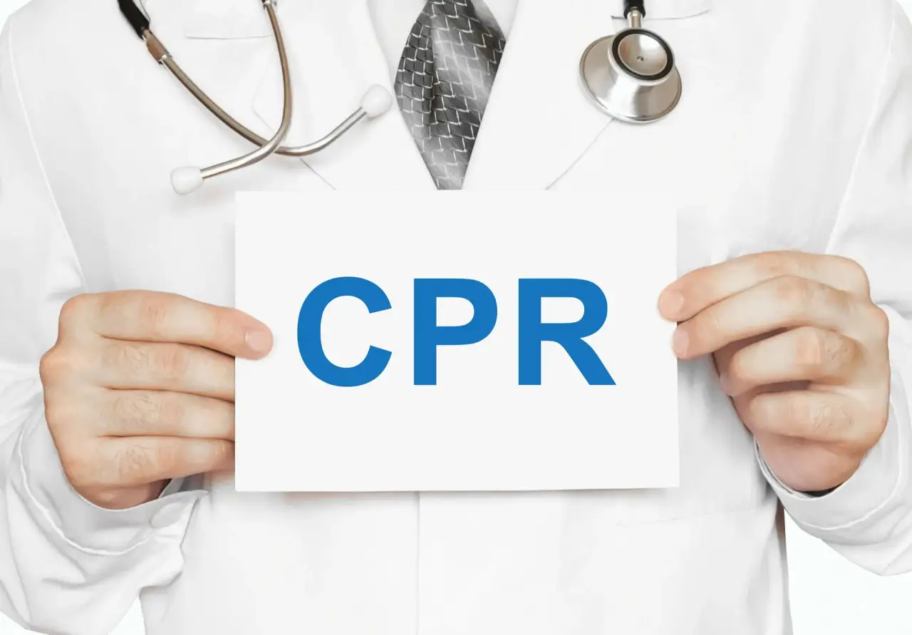 Large blue text graphic spelling CPR on white background.